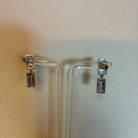 Earrings - dangling silver tone and black. - Picture 2 of 3